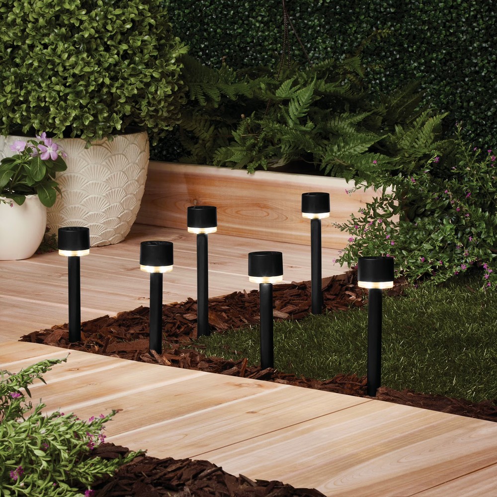 Mainstays Solar LED Column Path Light 6Pk Black 2 Lumen