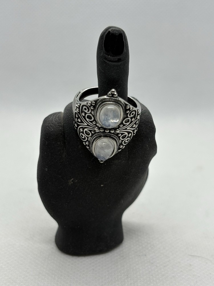 Moonstone Adjustable Alloy Ring Double Stone