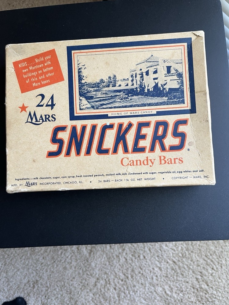 Mars Snickers Candy Bars Advertising Box 24 Count Vintage Memorabilia