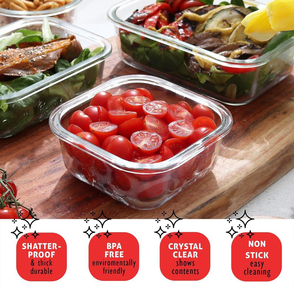 Borosilicate Glass Lunch Containers Set Leak Proof Airtight Stackable Multi Size