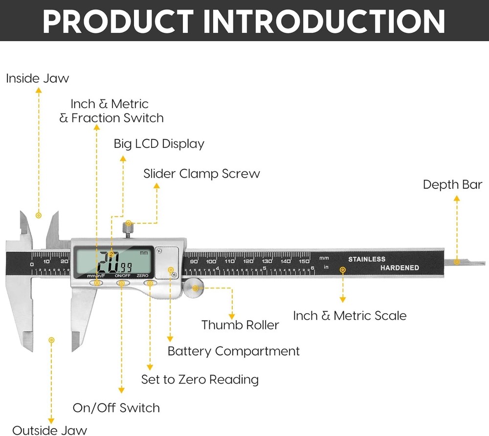 6 Inch Digital Caliper LCD Display New