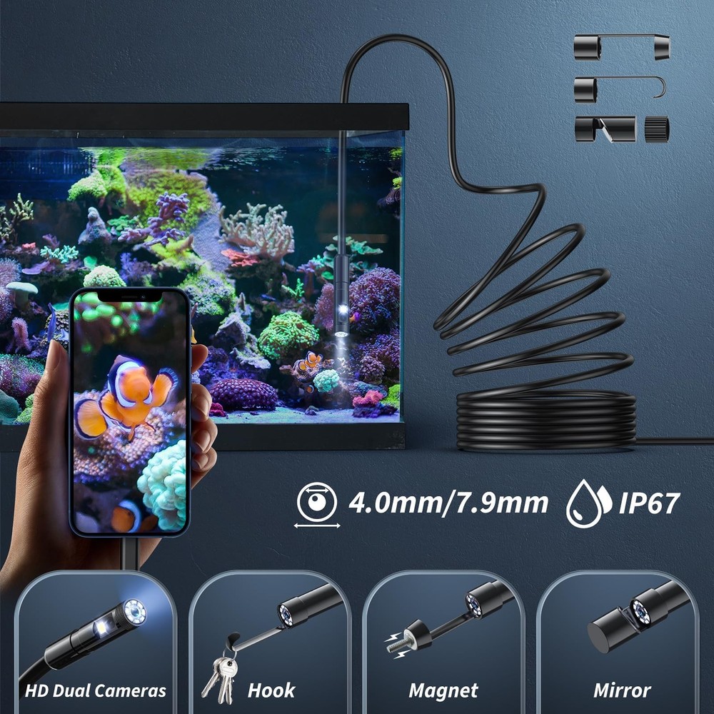 Endoscope Camera with Light,1920P HD Borescope Tools 8 16.4ft, black
