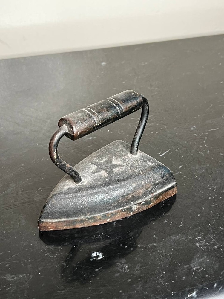 Vintage Cast Iron Flat Iron with Wooden Handle