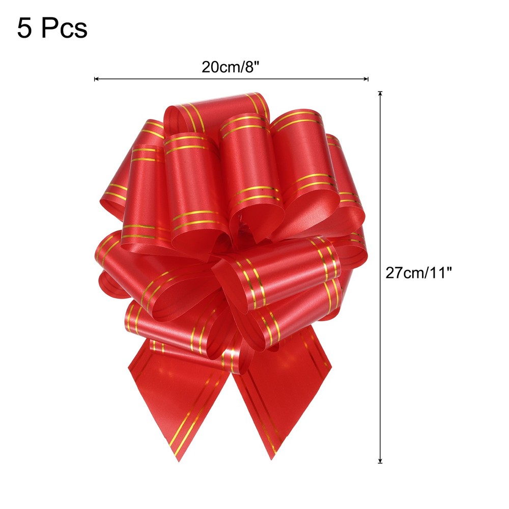 5pcs 8" Large Pull Bow Metallic Red Gift Wrapping Bows with Gold Edge