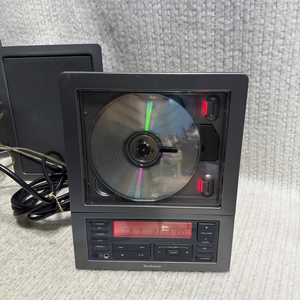 Brookstone Wafer-Thin CD System MP3 Player Flat Panel Speakers Subwoofer Remote