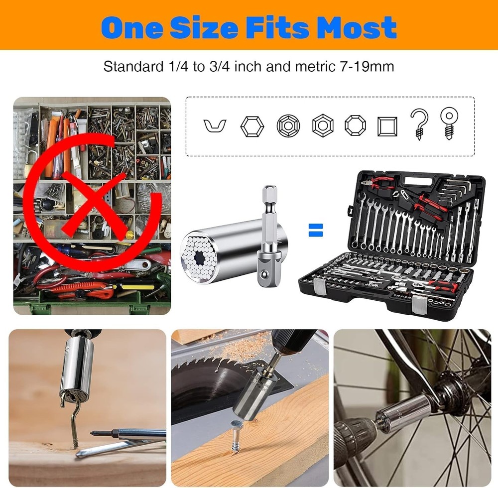 DIY Handyman Gift Geekman Silver Universal Socket Tools