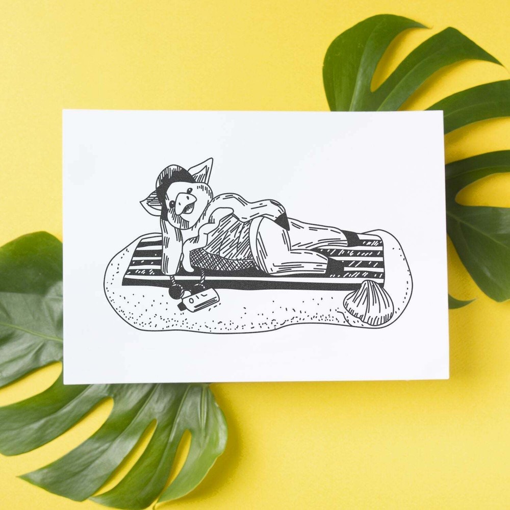 Pig On Beach Blanket Art Rubber Stamp
