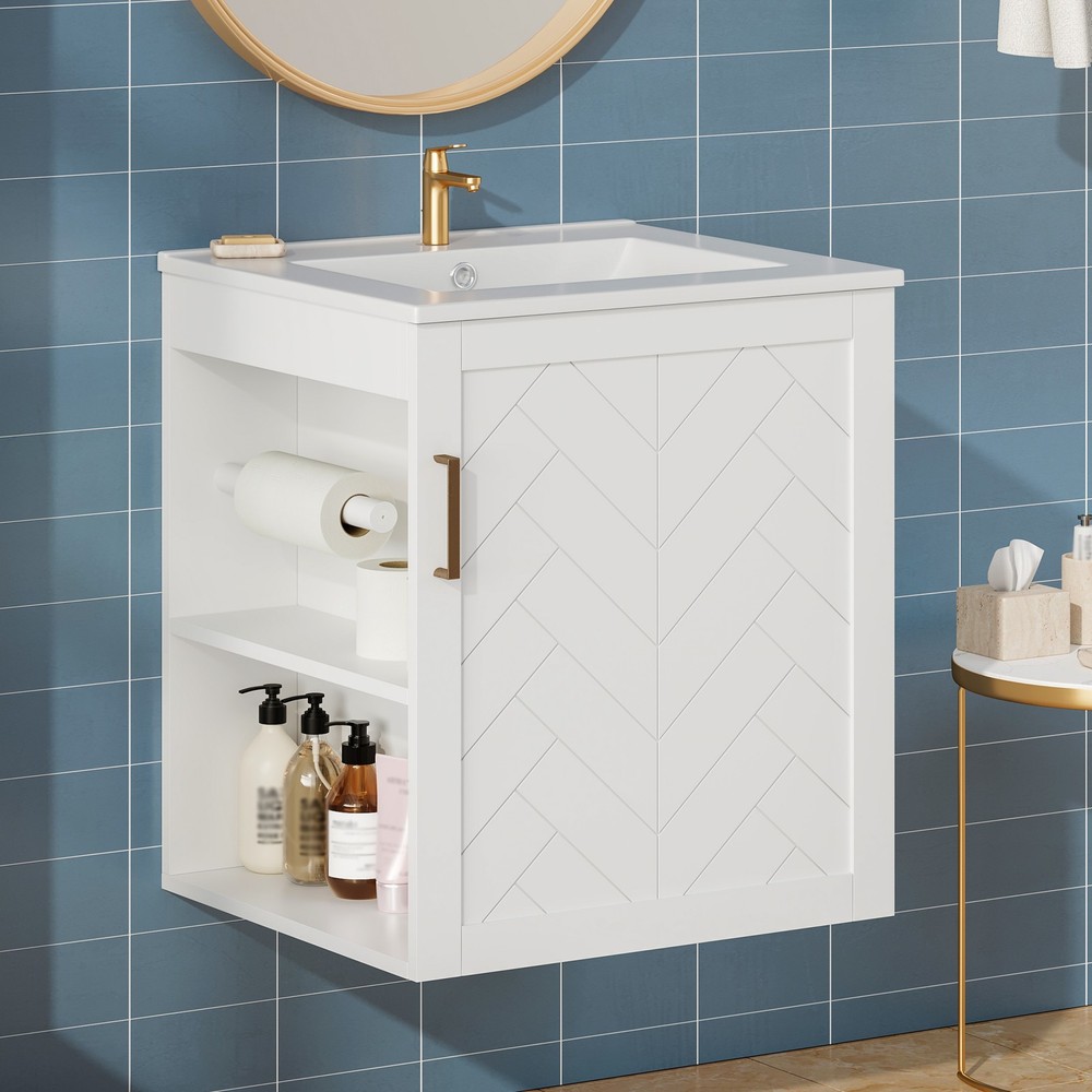 20" Wall Mounted Bathroom Cabinet w/Side Cabinet Combo,White Bathroom Cabinet