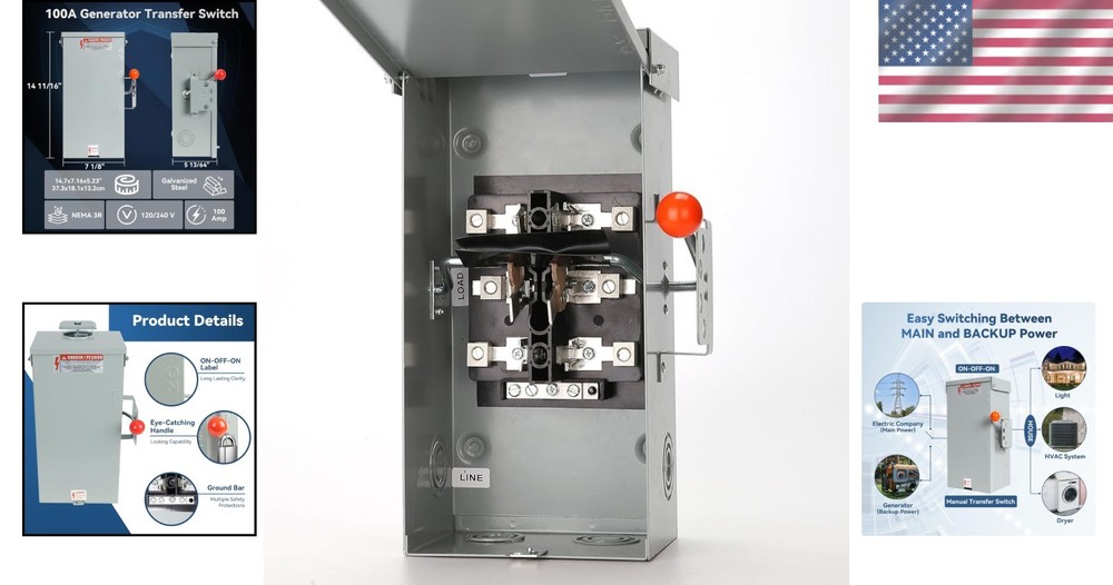 100A Double-Throw Transfer Switch, Rotary Actuator