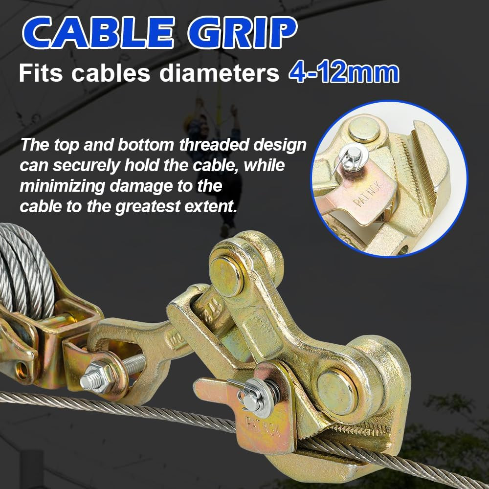 Zipline Tensioning Kit, Cable Winch Puller with Cable Grip Steel Wire Puller & 2