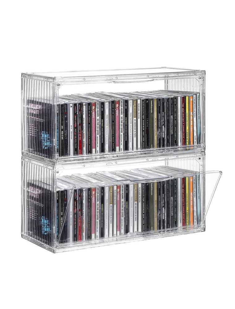 2Pack Clear CD Storage Box Stackable Holder Holds 68 Cases 14.66.37.1 In