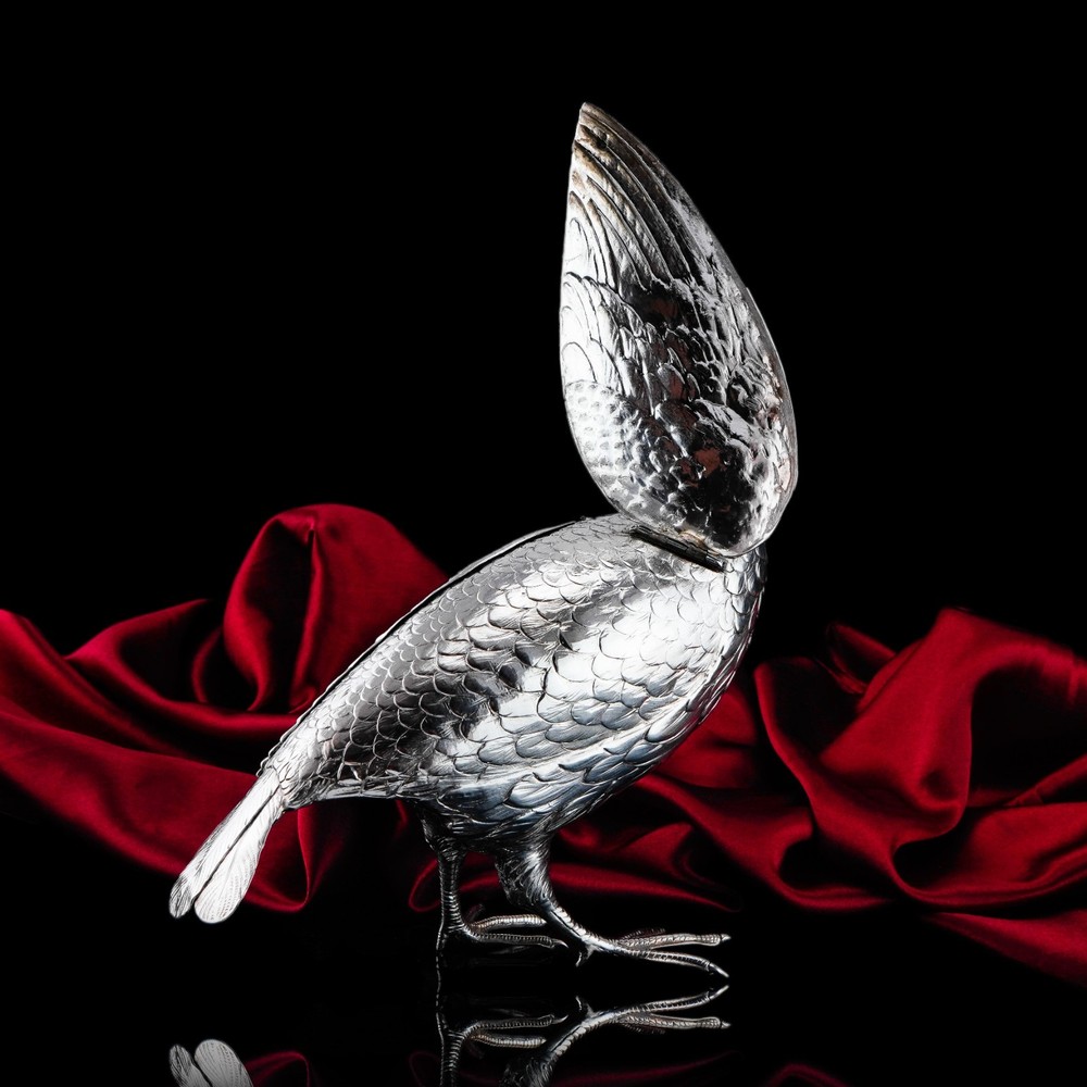 Antique Solid Silver Large Partridge/Grouse Bird Model Box - Edwardian 1910