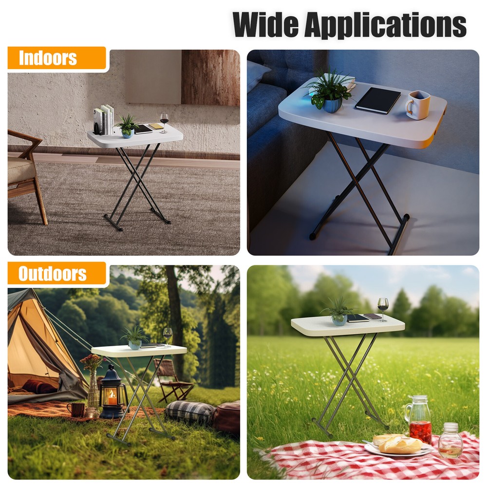 20x30" White Folding Table Portable and Adjustable Small Table