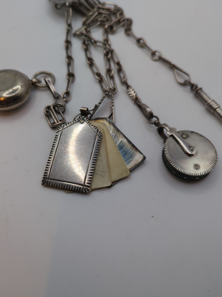 Antique Silver Plated Chatelaine With Original Attatchments Vintage Accessory