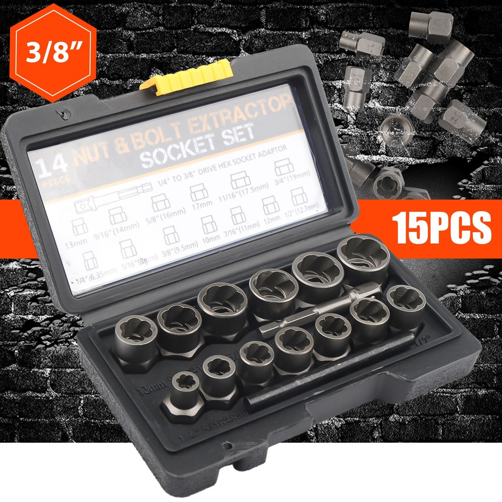 15 Pcs Nut & Bolt Extractor Kit, of Bolt Removal Tool Set, Extractor Socket Tool