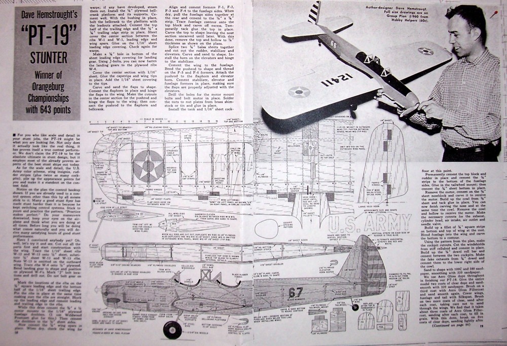 PT-19 PLAN + CONSTRUCTION ARTICLE to Build a 53" UC Scale Stunt Model Airplane