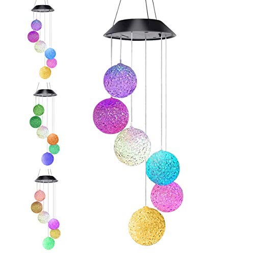 Color Changing LED Light Solar Powered Wind Chime Waterproof Crystal Ball