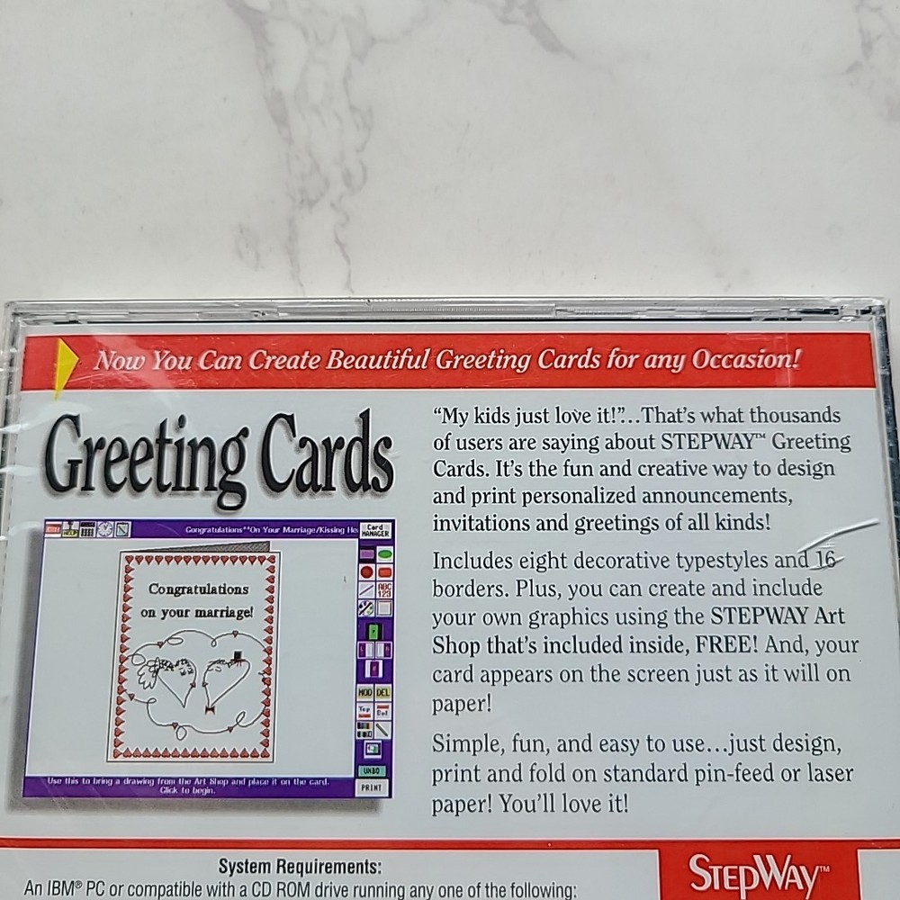StepWay NEW Greeting Cards Software CD-ROM For PC or Windows Computer CD IBM