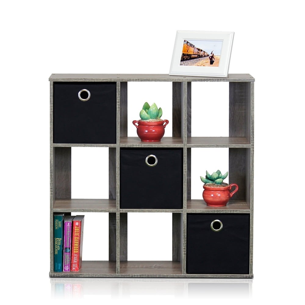 Engineered Wood Simplistic 9-Cube Organizer W/ Bins in Dark Walnut