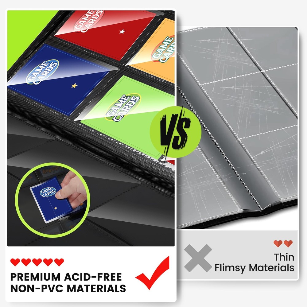 9-Pocket Ringless Trading Card Binder Album - 360 Side-Loading Pockets