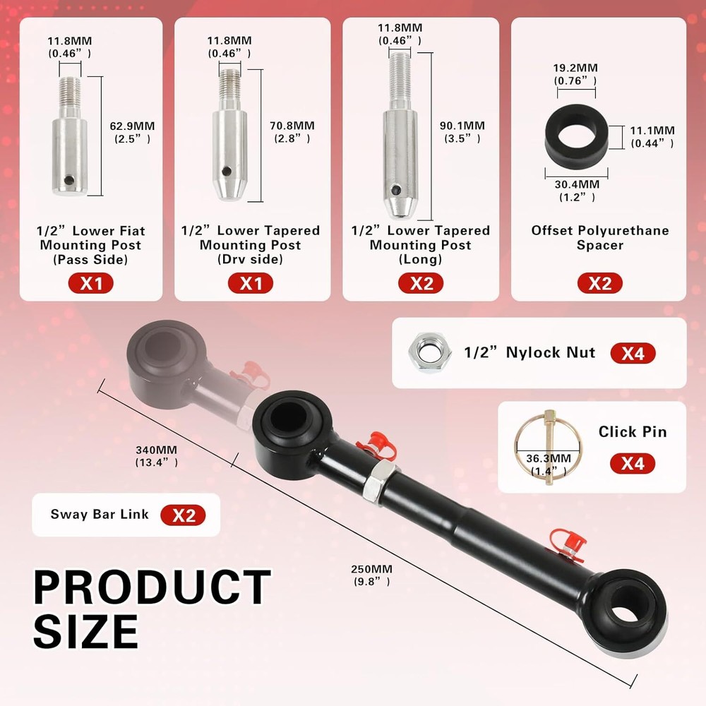 Adjustable Front Swaybar Quicker Disconnect System with 2.5" - 6" Lift Replace