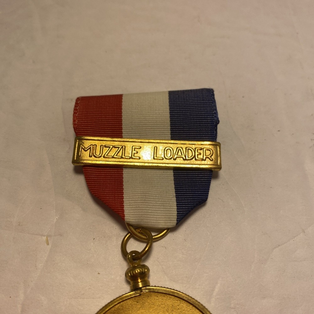 Vintage Muzzle Loader Marksmanship Medal w/Pin Red White Blue Ribbon