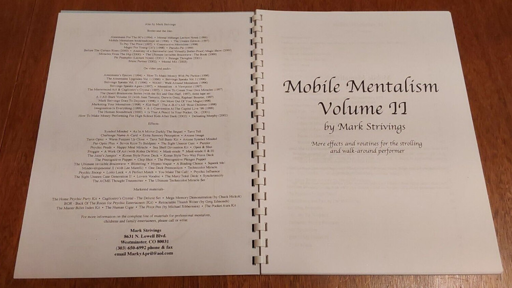Mobile Mentalism Volume II; Strivings, Mark, 2004