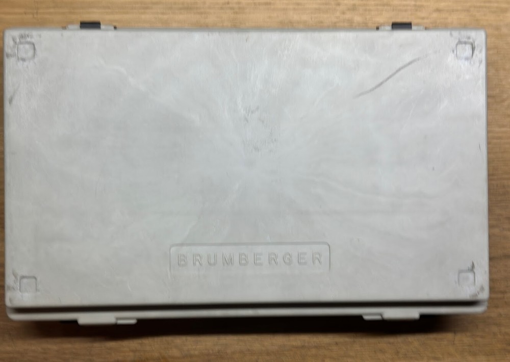 Brumberger 35mm Slide Organizer Plastic Storage Box with solid gray lid