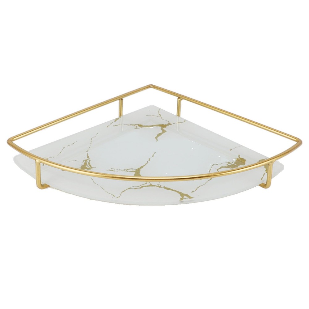 Triangular Corner Bathroom Organizer Storage Tray White Iron Glass Anti-Slip ...