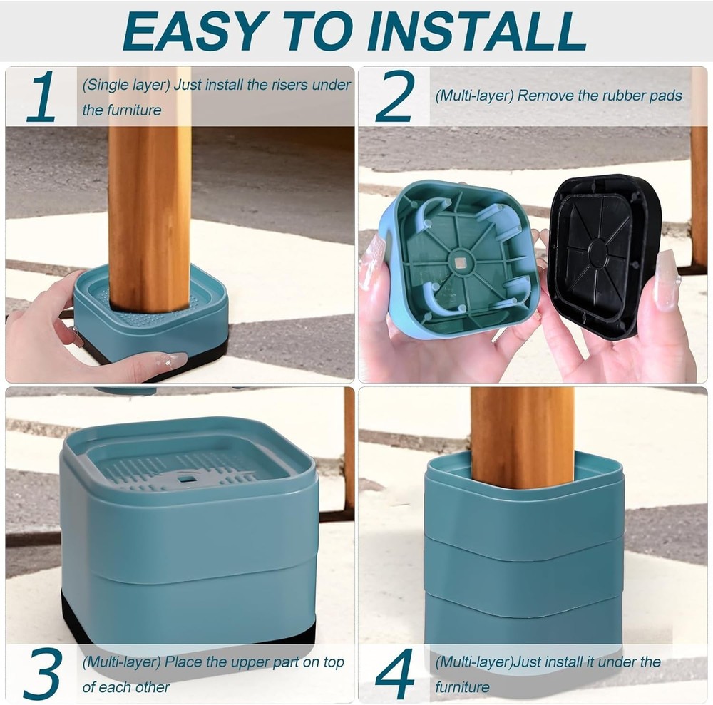 8 Pack Furniture Risers, Adjustable Bed Risers Heavy Duty Stackable Bed Raisers