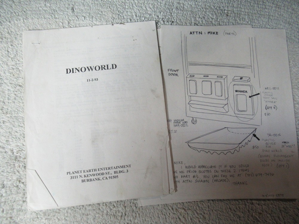 DINOWORLD PLANET EARTH   ARCADE GAME ORIGINAL owners   manual