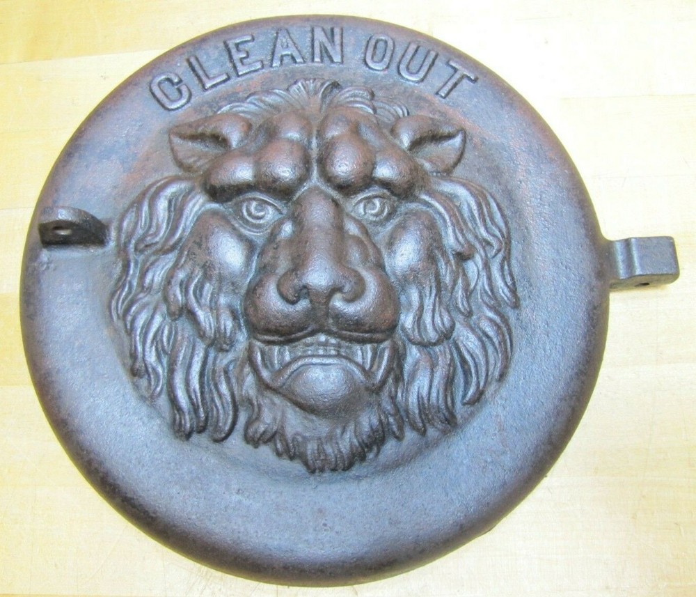 LIONS HEAD BEAST CLEAN OUT Antique Cast Iron Architectural Hardware Element