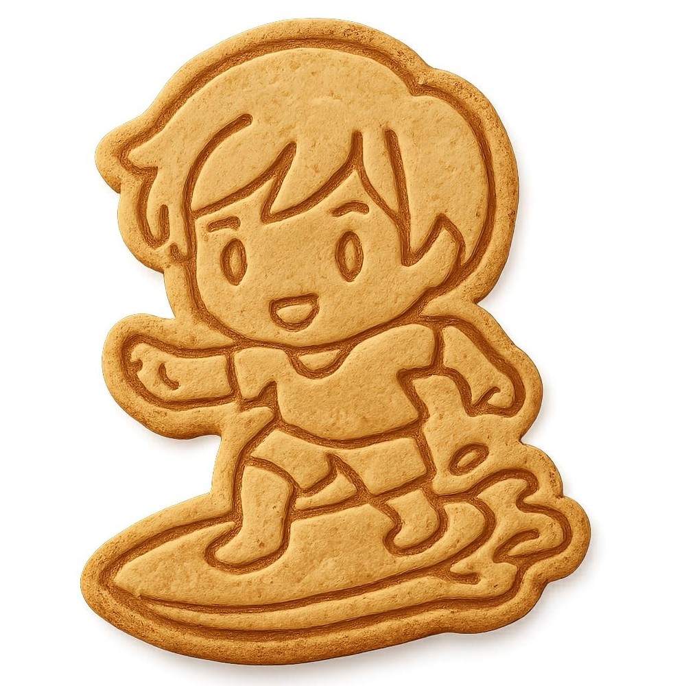 Chibi Surfing on a Shortboard Cookie Cutter & Stamp, Fondant & Clay - 4x3"