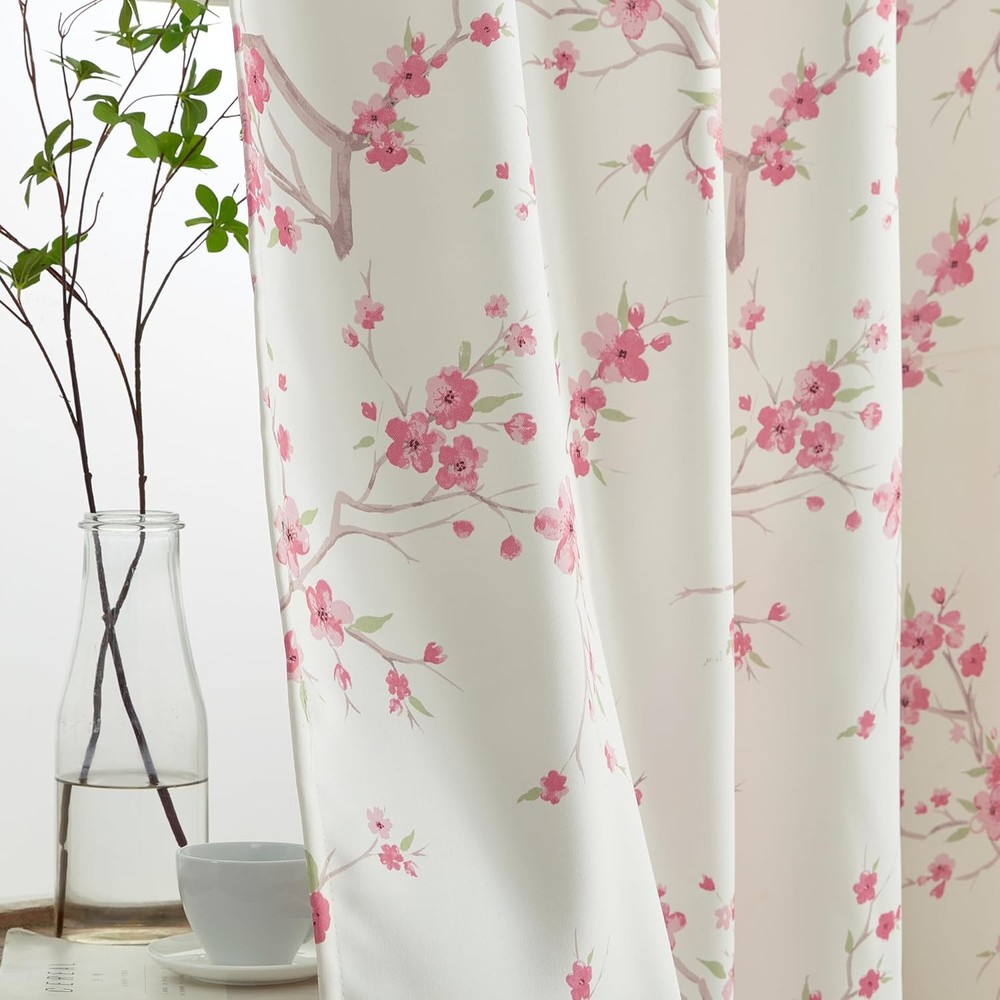 Jasmine Floral Patterned Window Rod Pocket Short Curtains Bedroom Light Blocking