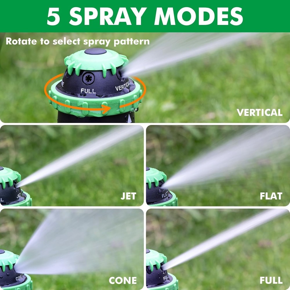 Multi-Adjustable Lawn Sprinkle with Metal Spike Base, 5-Pattern Watering System