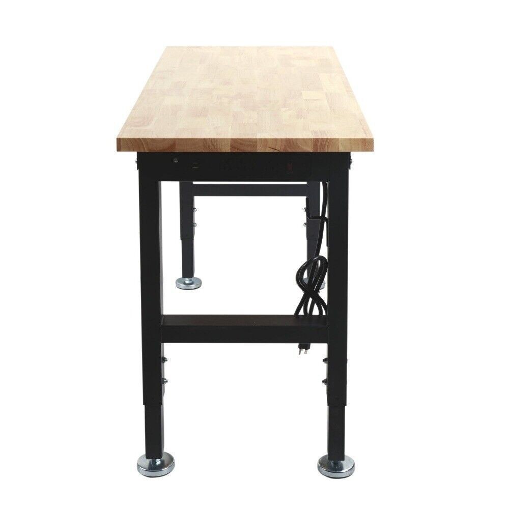 Heavy Duty Workbench Adjustable Height Wood Worktop Steel Frame Capacity 1300 Lb