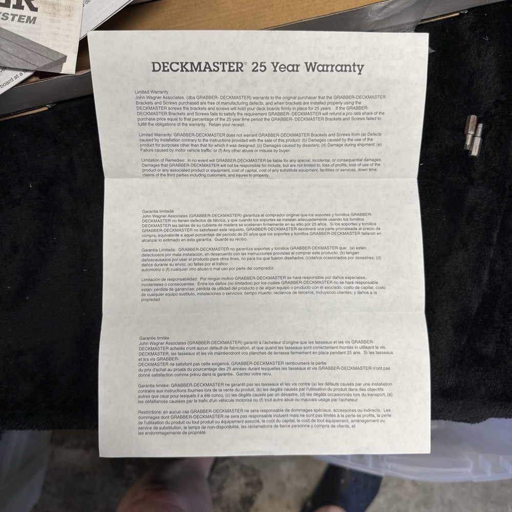 Grabber DECKMASTER DMP175-100 Hidden Bracket System 95% Complete w/ INSTRUCTIONS