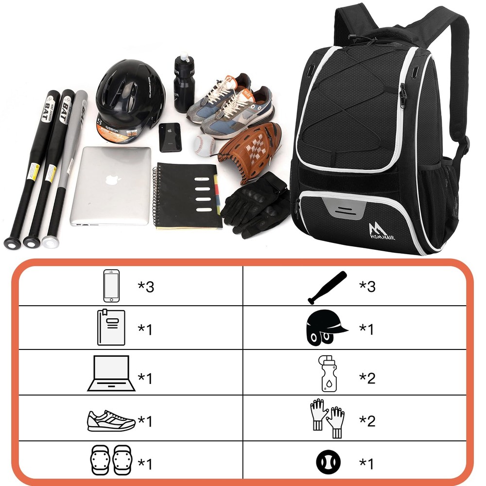 Baseball Bag - Baseball Backpack Holder for Baseball, Large Main Compartment,...