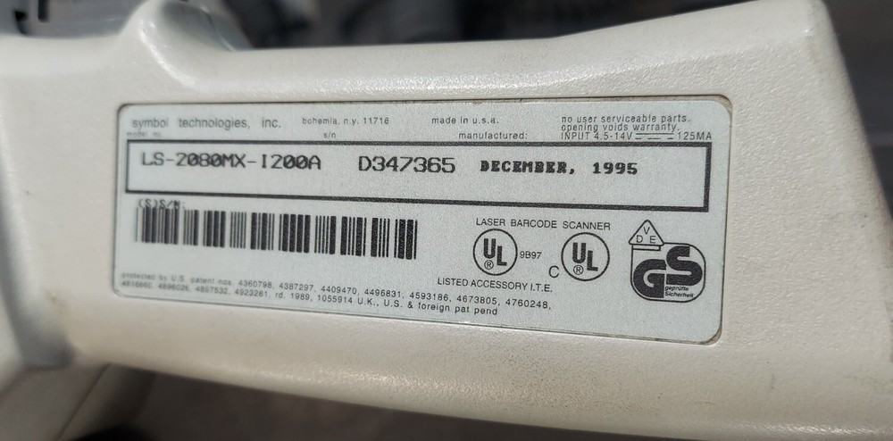 Symbol Tech LS2000MX Barcode Scanner. LS-2080MX-1200A