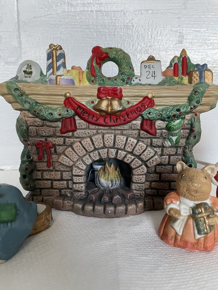 Vintage Fireplace Night Light Set With Original Box Works *READ*