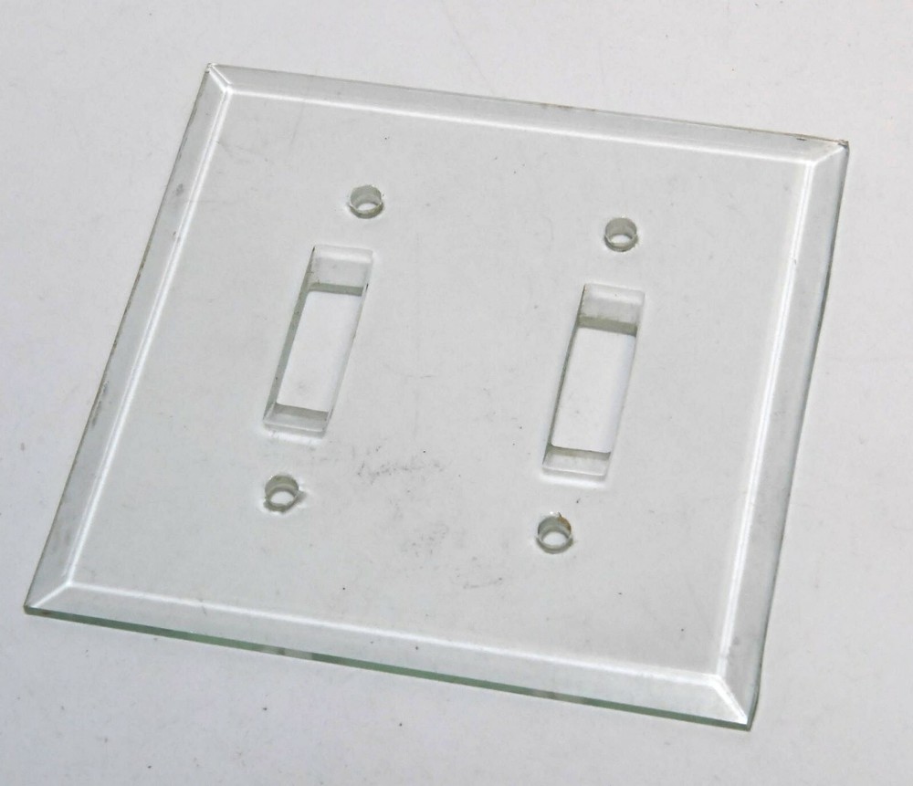 VINTAGE GLASS DOUBLE SWITCH COVER PLATE NOS
