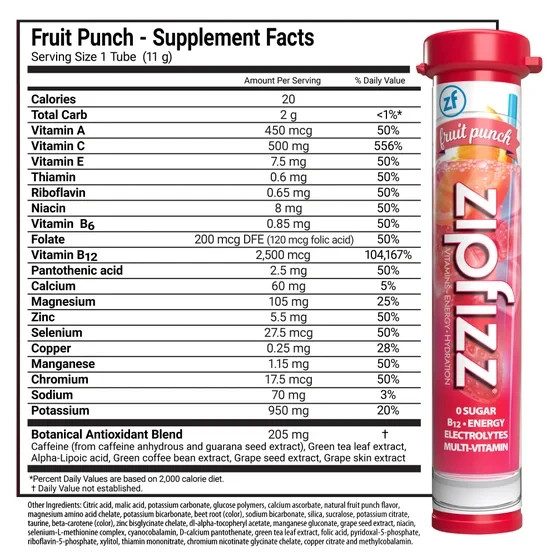 Zipfizz Multi-Vitamin Energy Hydration Drink Mix, 30 Tubes, FRUIT PUNCH