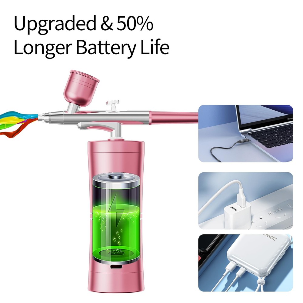 Airbrush Kit Compressor Portable High Pressure Handheld Mini Machine Pink
