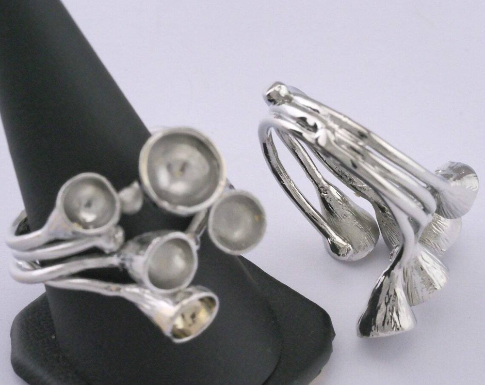 Ring Adjustable Rings for women,Cone shape setting blanks Silver Plated 2264