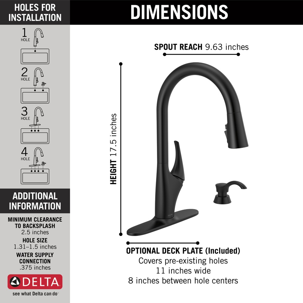 Delta Anderson Single Handle Pulldown Kitchen Faucet Black-Certified Refurbished