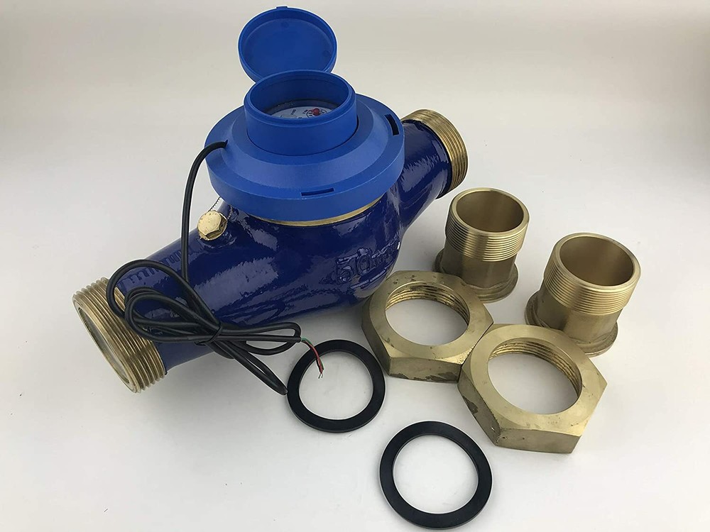 DAE MJn-200 2" Water Meter, Pulse Output + Couplings, Gallons