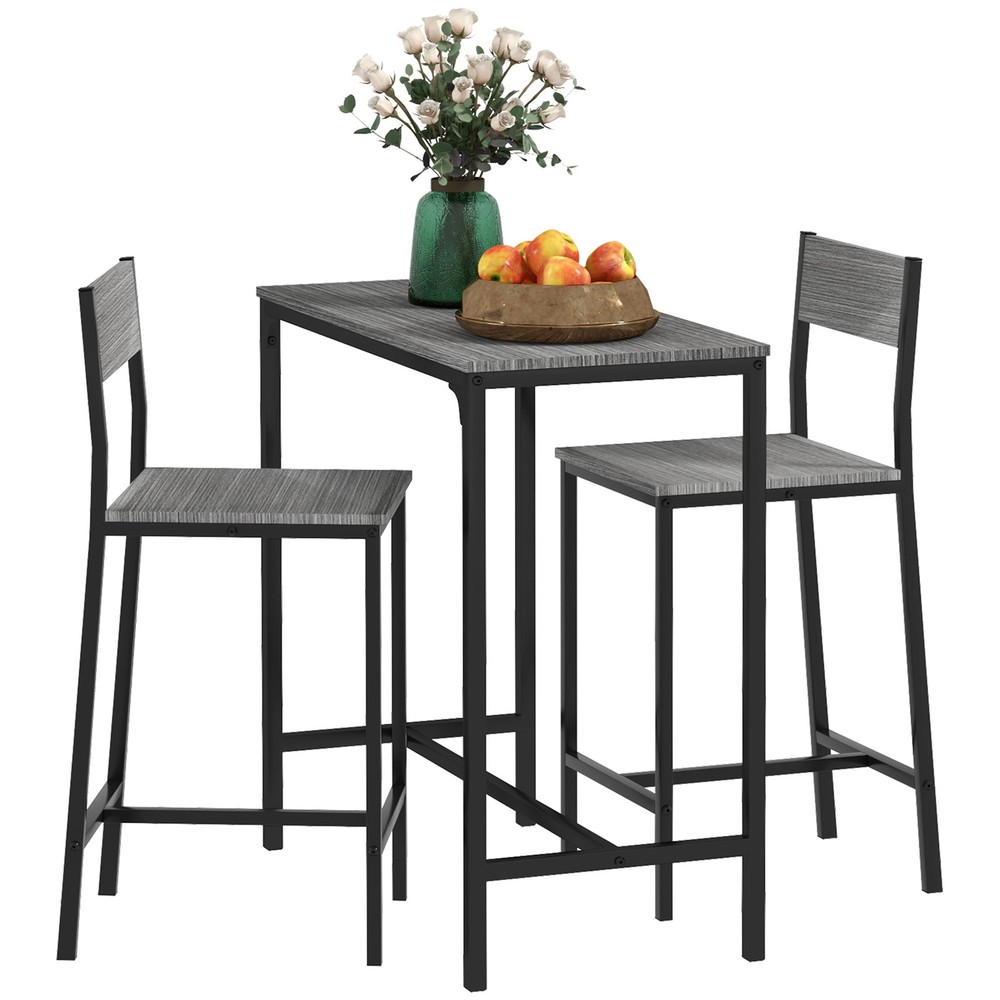 3 Piece Bar Table and Chairs, Industrial Dining Table Set for 2