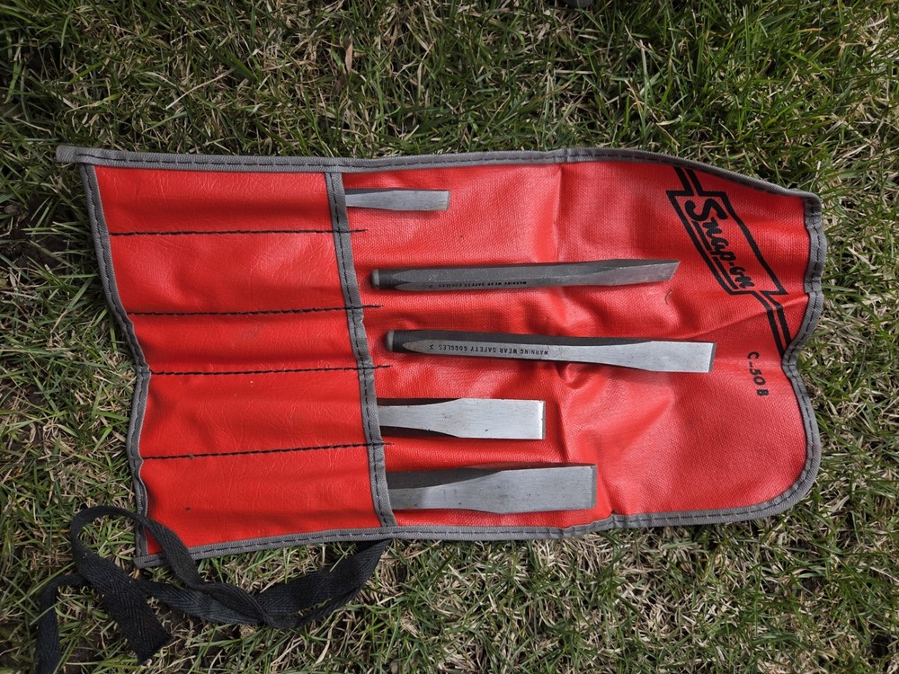 Snap-on C-50B Flat Chisel Set 5pc Steel Blade & Handle Silver Red