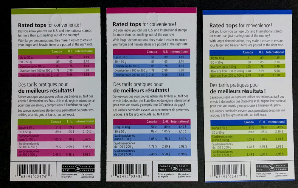 *TAG ERRORS* Canada SC#BK318, BK319, BK320 Booklets, Various Missing Tagging