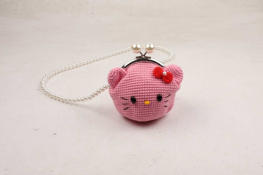 Crochet Kiss Bag Lock Pink Kitten
